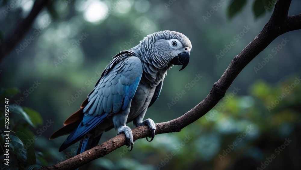 Obraz premium A feathered philosopher, contemplating the mysteries of life. This wise-eyed parrot radiates tranquility and wisdom, ideal for nature enthusiasts and those who value the beauty of intelligence.