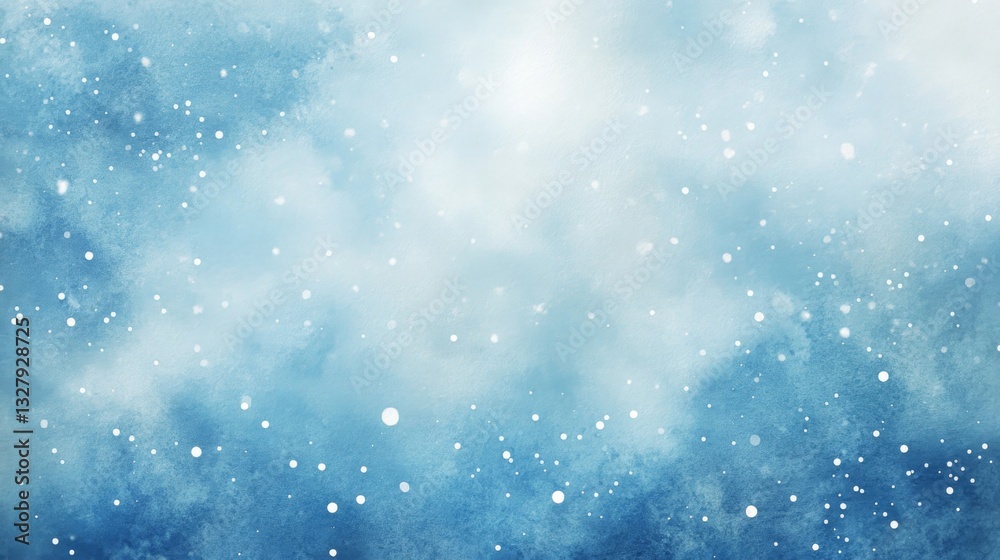 Fototapeta premium Abstract Blue Winter Watercolor Background with Snow