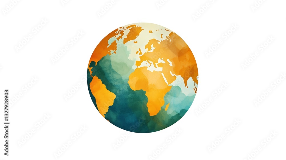 Fototapeta premium Earth globe, watercolor style, soft color palette