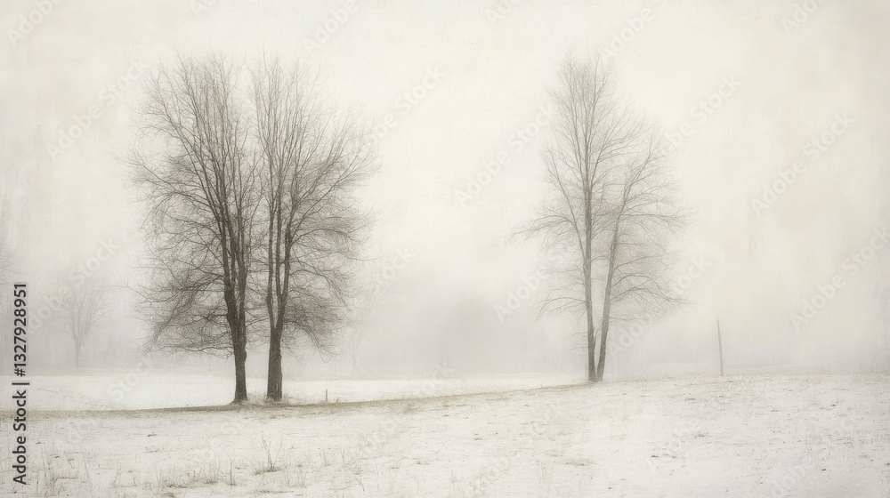 Obraz premium Winter Landscape with Fog and Snow Covered Trees