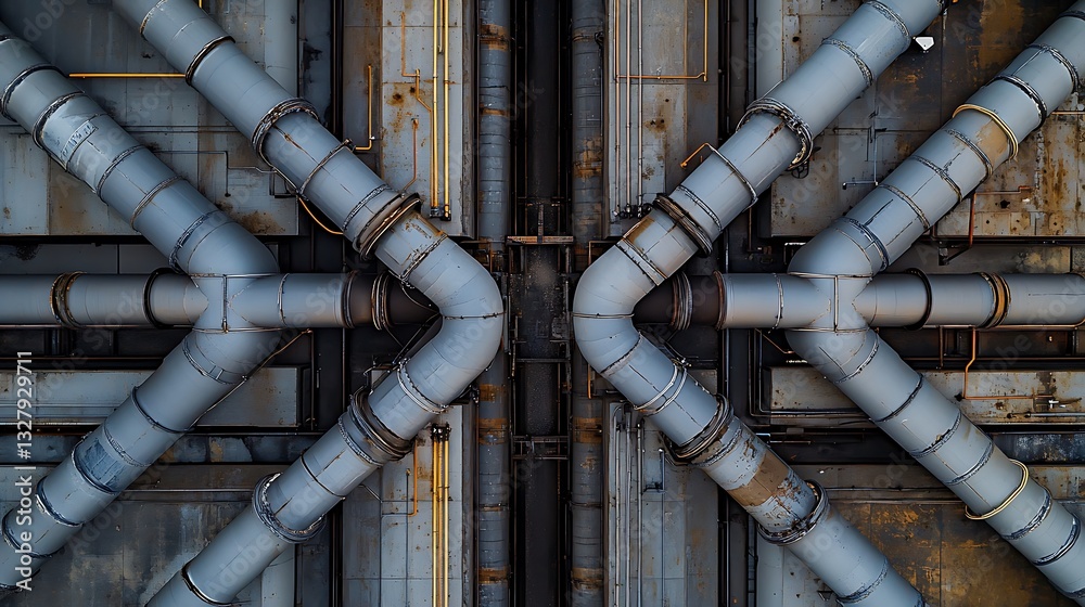 Industrial Pipes System Overhead View with Geometric Structure and Texture Industrial Pipes System Overhead View with Geometric Structure and Texture