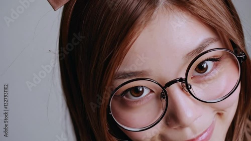 メガネをかけた日本人女性が舌を出して可愛くテヘペロ