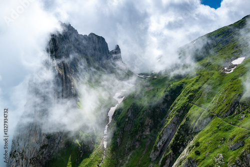 Switzerland Travel - Morning clouds and peaks of sunshine over scenic Saxer Lücke, Appenzellerland