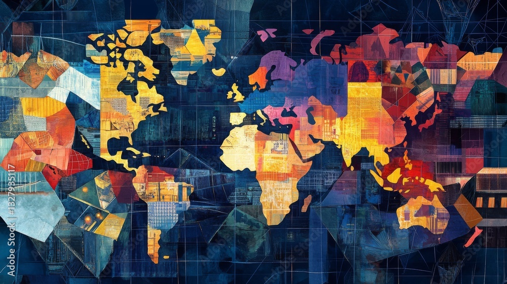 Fototapeta premium Abstract Colorful World Map Collage