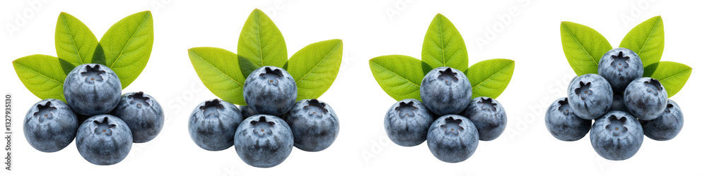 Set of Cluster of Fresh Blueberries with Leaves Set of Cluster of Fresh Blueberries with Leaves
