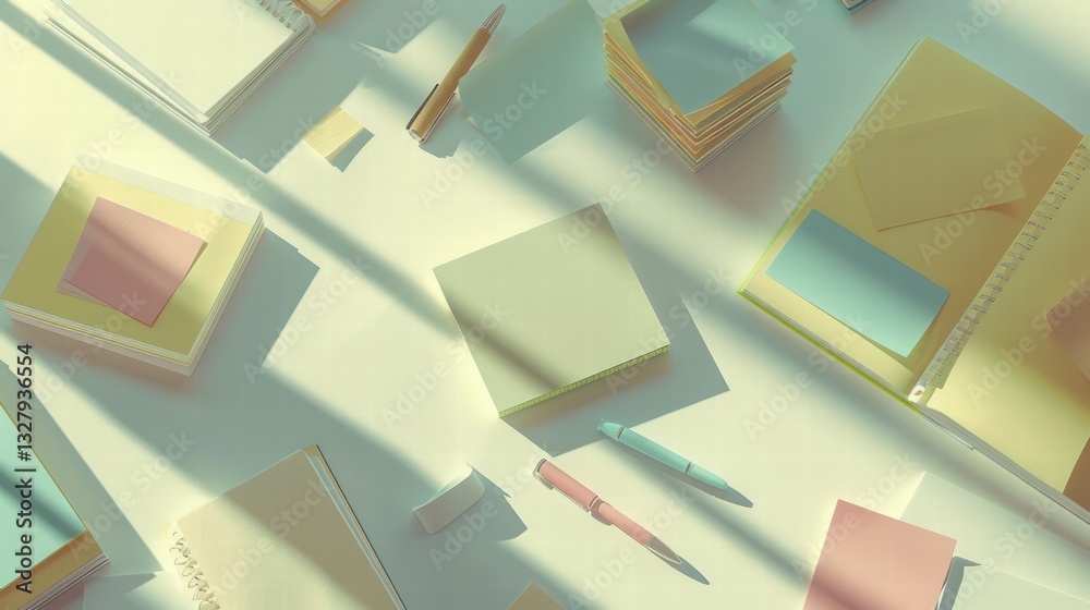 Pastel Stationery Flat Lay with Soft Morning Light Pastel Stationery Flat Lay with Soft Morning Light