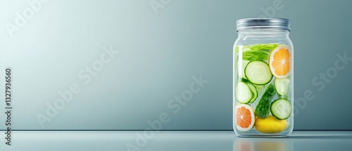 Refreshing Detox Water in a Mason Jar: Cucumber, Lemon, and Grapefruit Slices photo