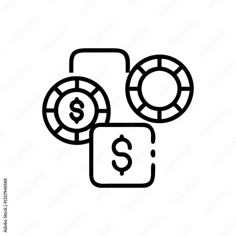 Casino chips and slot machine display icon representing gaming and gambling activity on a transparent background Casino chips and slot machine display icon representing gaming and gambling activity on a transparent background