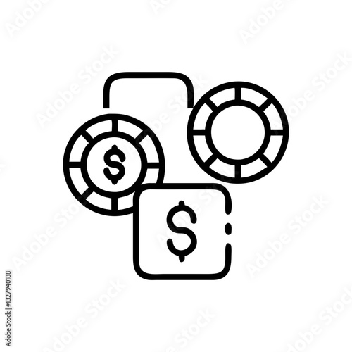 Casino chips and slot machine display icon representing gaming and gambling activity on a transparent background