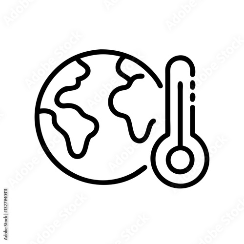 Vector icon representing climate change with a globe and thermometer to highlight global warming concerns and environmental issues