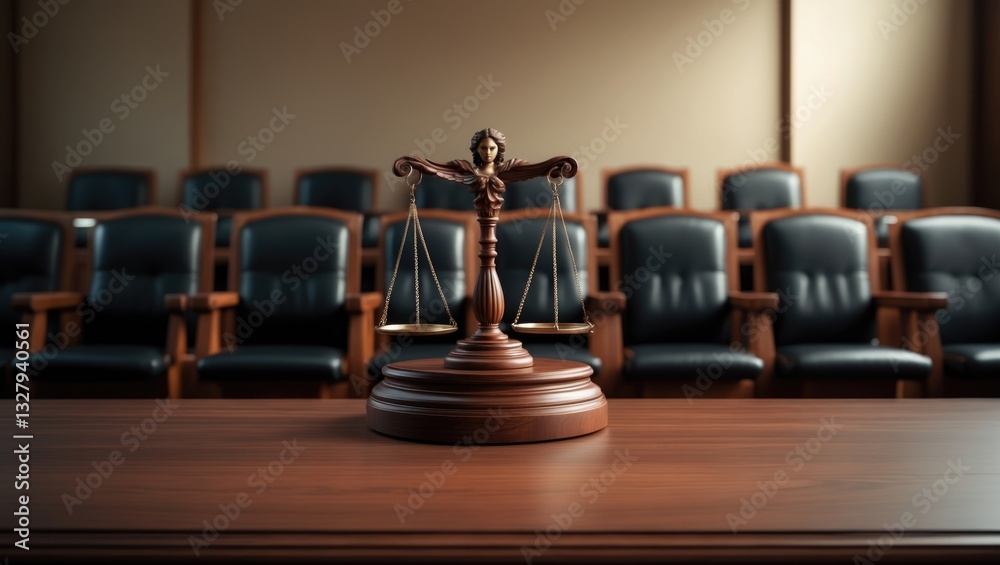 A court setting featuring an empty judge's chair in a courtroom. A court setting featuring an empty judge's chair in a courtroom.