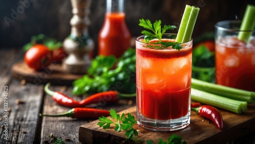 A flavorful spicy cocktail featuring vodka, tomato juice, clam juice, hot sauce, and celery.