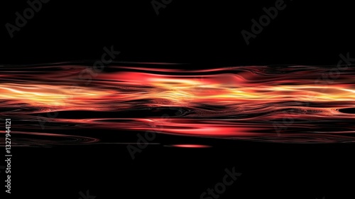 Abstract fiery wave design with orange and red glowing light streaks on black background.