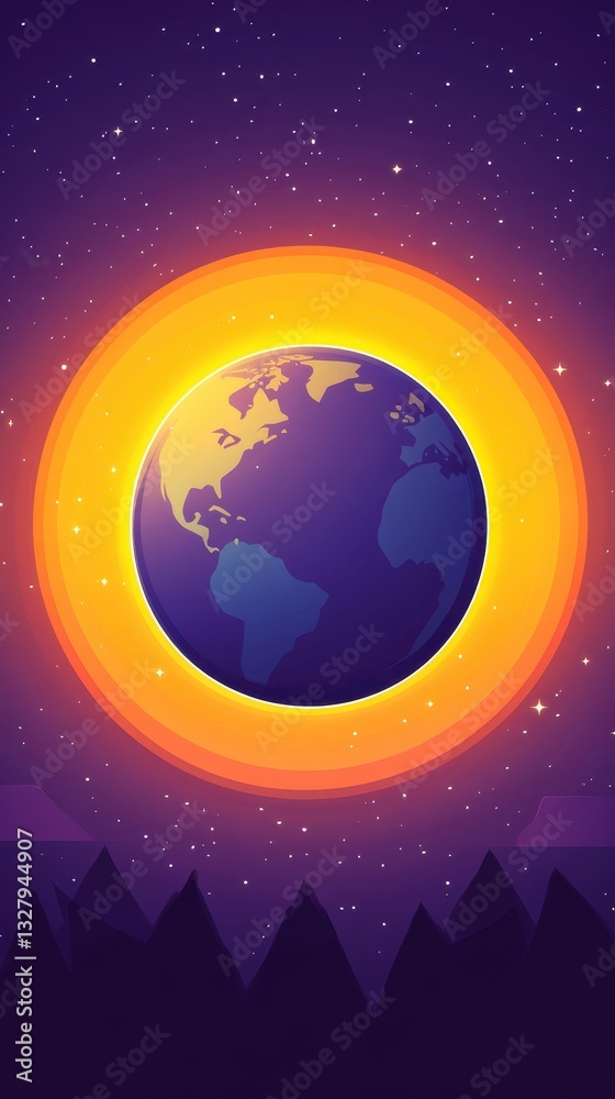 Fototapeta premium A stylized view of the Earth with starry night and mountains