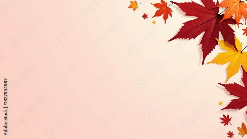Multicolored autumn leaves set against a pink background, providing a nearby copy space. Multicolored autumn leaves set against a pink background, providing a nearby copy space.