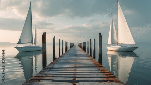 A lengthy pier extending into the lake, a considerable distance out, with boats on the lake.