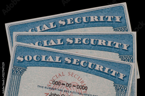 Lake Elsinore, CA, USA - March 12, 2025: Close up of a stack of SSN cards
