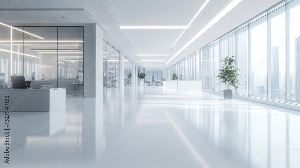 Obraz premium Modern Minimalist Office Corridor with Bright Lighting