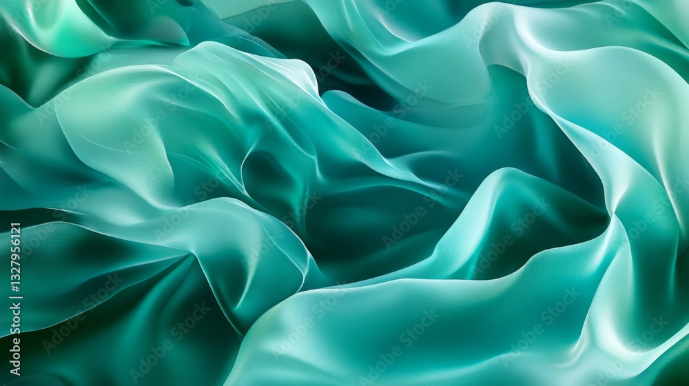 Fototapeta premium Teal and Green Silk Fabric Draped Texture