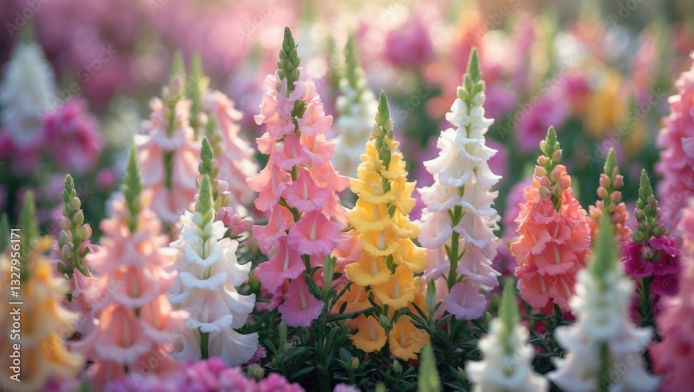 Obraz premium Close-up view of Spurred Snapdragon flowers in full bloom