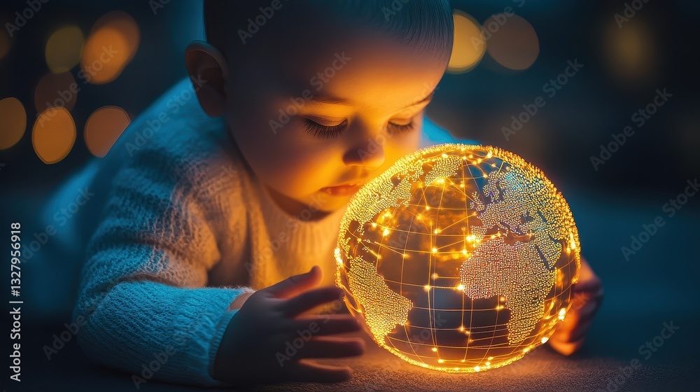 Fototapeta premium Holographic globe with network nodes, world connection, international business.