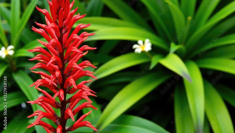 Fototapeta premium Red Scarlet Sage - a lively flowering plant admired for its striking red, tubular blooms arranged in dense and upright spikes. It flowers in warm conditions and draws hummingbirds, butterflies, and...