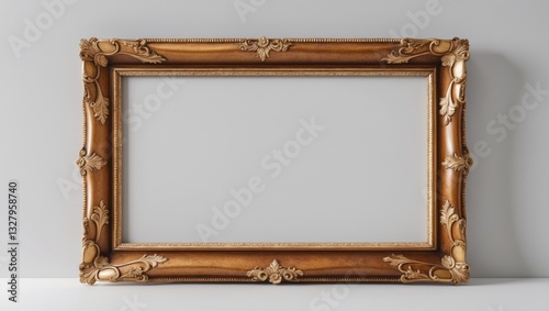 Antique Gold Brown Classic Vintage Wooden Rectangle mockup canvas frame isolated on white. Blank and varied subject molding baguette. Design element. Suitable for paint, mirror, or photo.