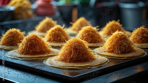 Cooking fresh snack crispy pancakes. This traditional dessert is one of the most favored in street food.