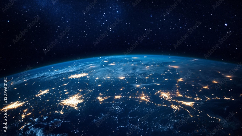 Obraz premium Earth at Night: A View from Space Showing City Lights and Starry Sky
