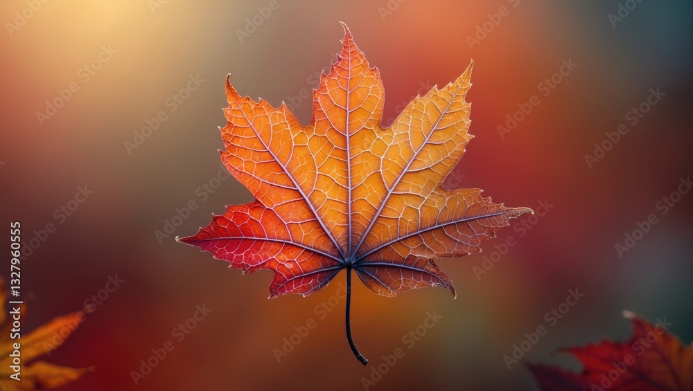 Close-up of a deciduous leaf highlighting changes in its pigments, displaying vibrant autumn colors and intricate patterns. Close-up of a deciduous leaf highlighting changes in its pigments, displaying vibrant autumn colors and intricate patterns.