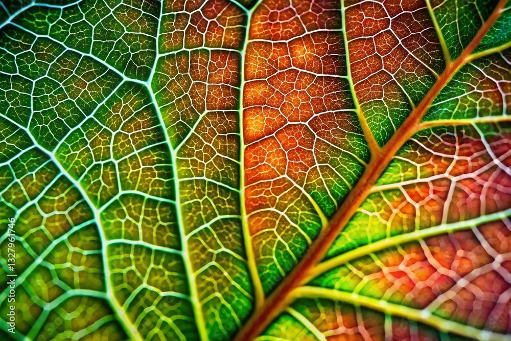 Obraz premium Macro Photography: Intricate Leaf Vein Details, Green Textured Background, High Depth of Field