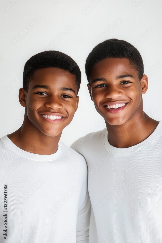 Twin Brothers Smiling in White Shirts Twin Brothers Smiling in White Shirts