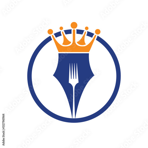 Food and restaurants logo design concept. Pen with crown and fork vector icon design.	