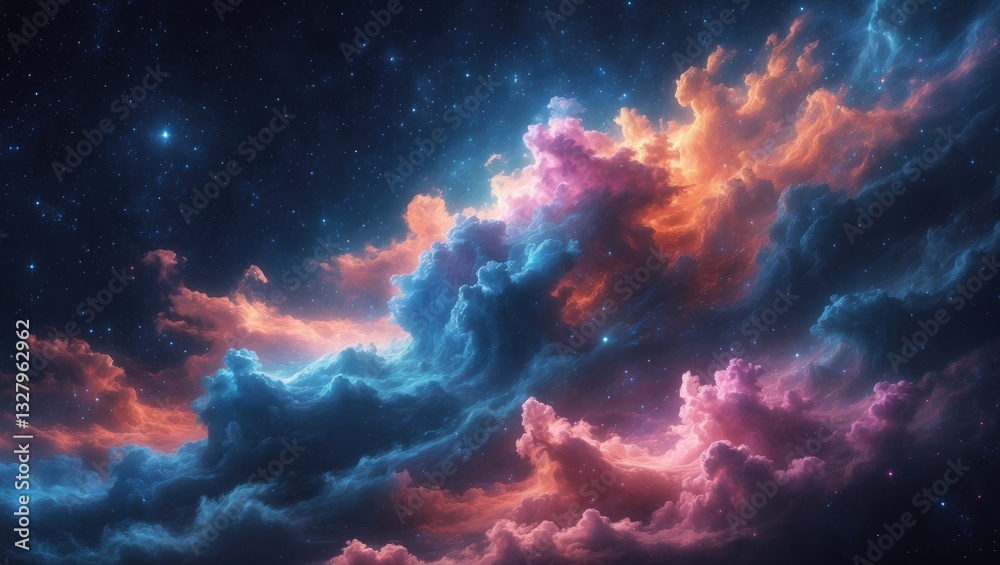Fototapeta premium Colorful galaxy nebula cloud in space. Starry cosmos night background. High-resolution photograph.