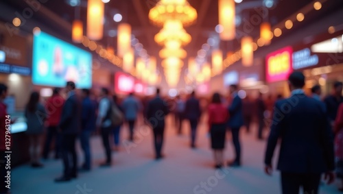 Wallpaper Mural Bokeh light in an event or conference hall background with blurred visitors concept. A crowd of anonymous, abstractly blurred, and defocused individuals at an exhibition. Torontodigital.ca