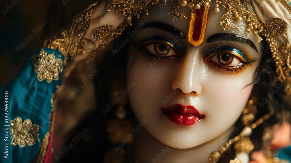 Fototapeta premium Krishna Deity: Digital Art Portrait with Golden Ornamentation 