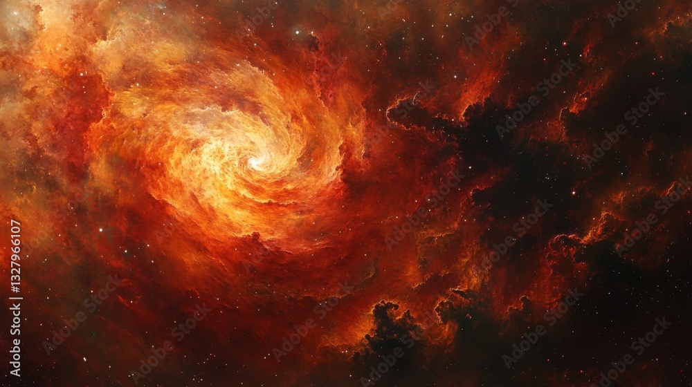 Fototapeta premium Fiery Orange Spiral Nebula in Dark Space