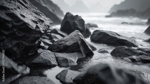 Vast and stunning black rocks showcasing the ocean's power in a close-up of dark stones.