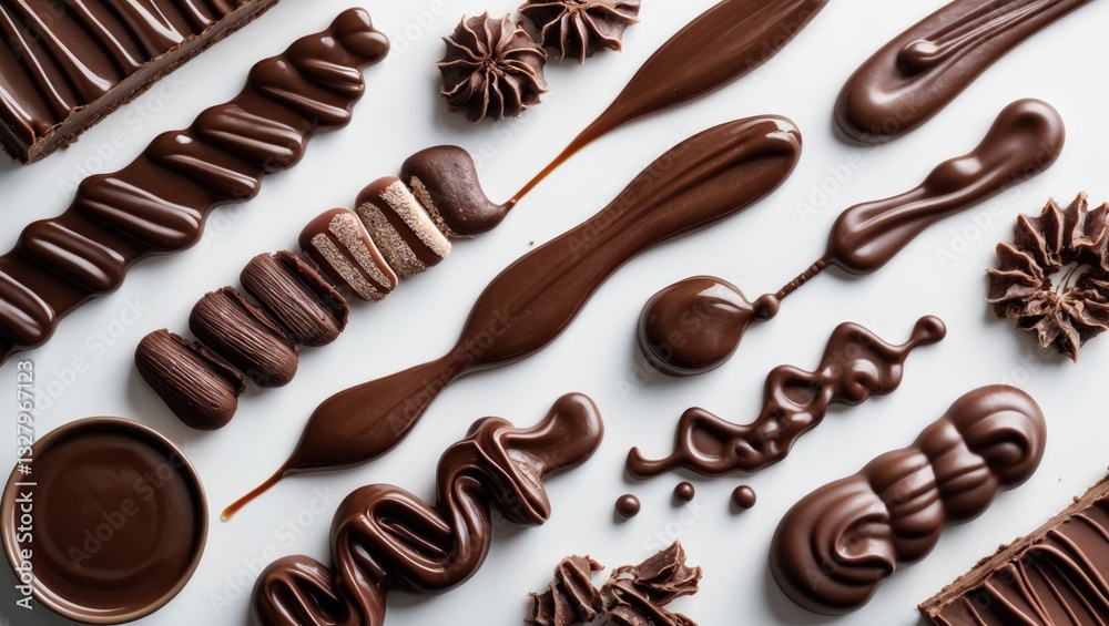 Fototapeta premium various types of chocolate sauce displayed on a white background