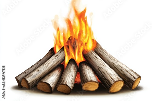 Campfire with Flammable Logs and Bright Flames in a Dark Setting