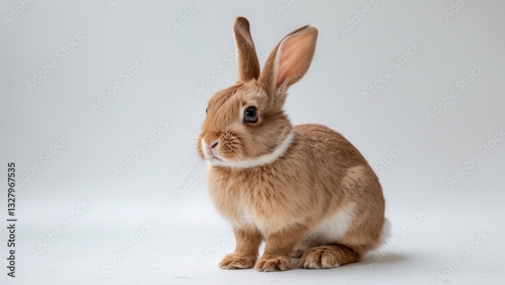 Portrait of a red bunny rabbit facing the viewer against a white background. Portrait of a red bunny rabbit facing the viewer against a white background.