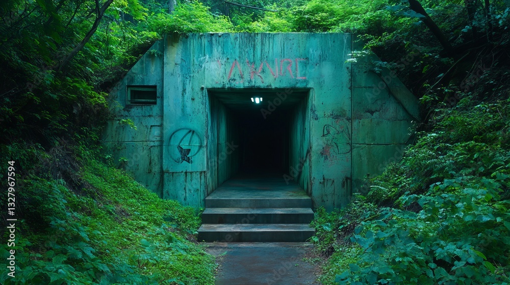 Mysterious tunnel entrance surrounded by lush greenery Mysterious tunnel entrance surrounded by lush greenery