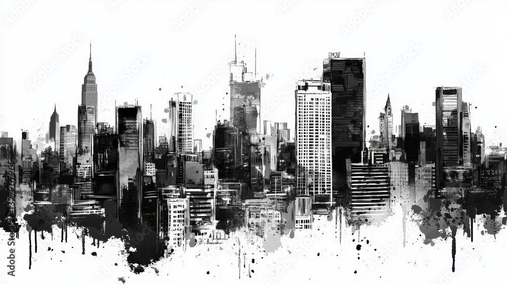 Fototapeta premium Monochrome Skyline: Abstract Urban Illustration 