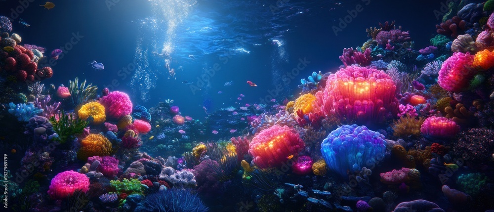 Fototapeta premium Vibrant Underwater Coral Reef Paradise: A Digital Masterpiece