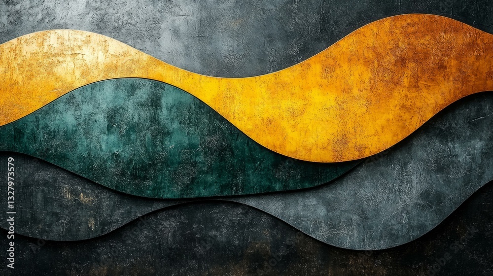 Colorful abstract waves, textured metallic layers on dark grunge background, modern artistic design for decor Colorful abstract waves, textured metallic layers on dark grunge background, modern artistic design for decor