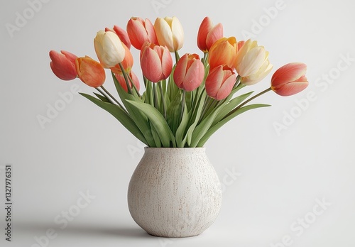 Wallpaper Mural Vibrant Arrangement of Colorful Tulips in a Simple White Vase for Home Decoration and Spring Aesthetic Torontodigital.ca