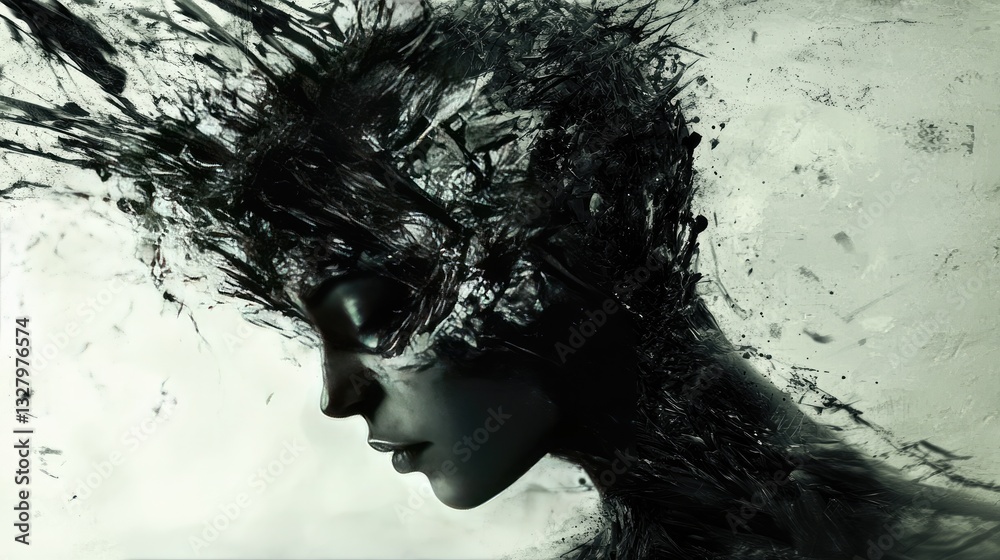 Intricate Layers of Glassy Textures Forming a Profile Silhouette Representing Inner Complexity and Conflict