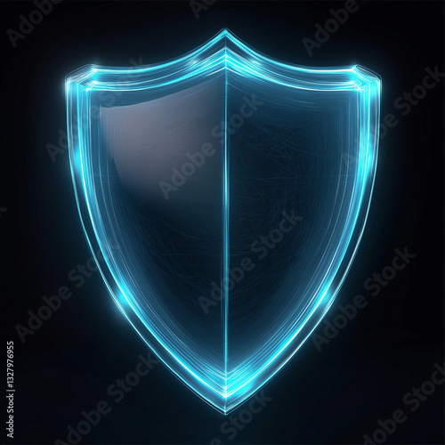 Neon Blue Security Shield: Digital Protection, Cyber Safety, Data Privacy, Transparent Background,  