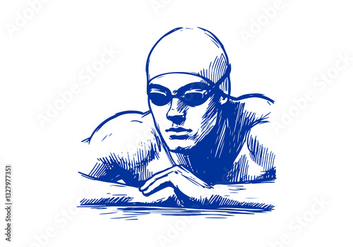 Swimmer hand drawn sketch vector illustration