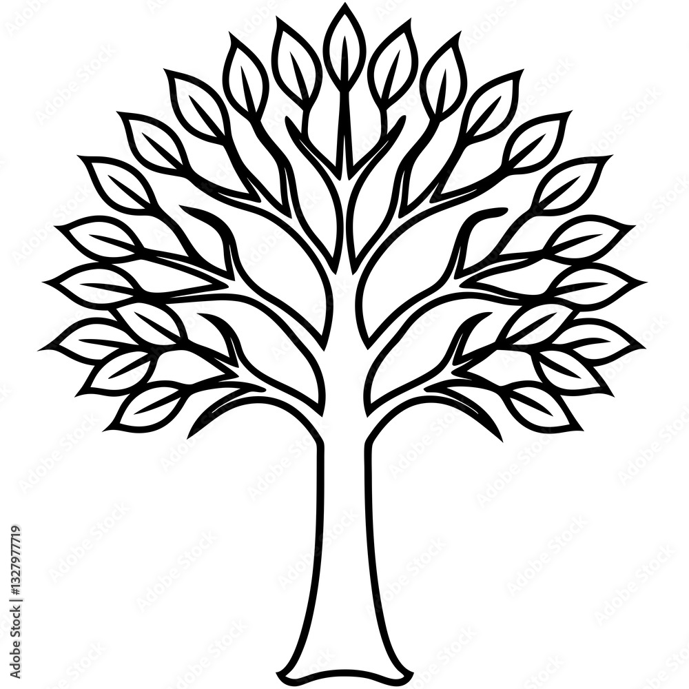 A minimalist tree silhouette with a straight trunk and simple rounded leaves A minimalist tree silhouette with a straight trunk and simple rounded leaves